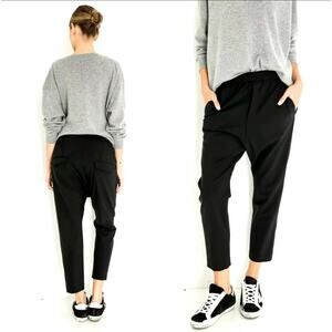 NEW Nili Lotan 8 Slouchy WOOL Drawstring Delancy Pants Elastic Waist Paris Black